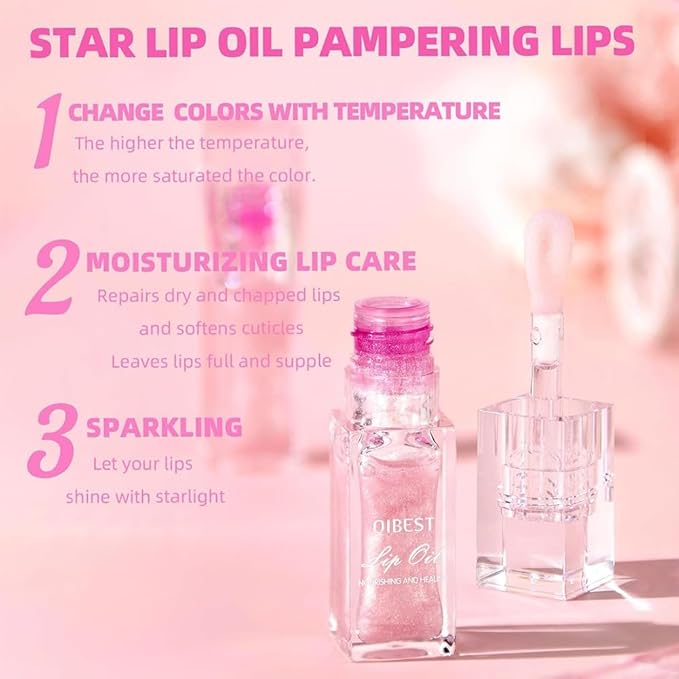 Hydrating Lip Glow Oil-Lip care oil- Lip Oil Tinted for Lip Care and Dry Lips-Prevents Dry Cracked-Non-sticky Big Brush Head-Lip Plumping -Lip Oil gloss tinted-Fresh Texture Lip Oil