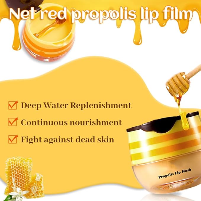 Honey Lip Balm Pot, Propolis Lip Mask, Strawberry Hydrating Propolis Lip Sleeping Mask, Prevent Dry&Cracked, Lip Repair Nourishes the Lip Skin (honey&straberry&cherry&apple)