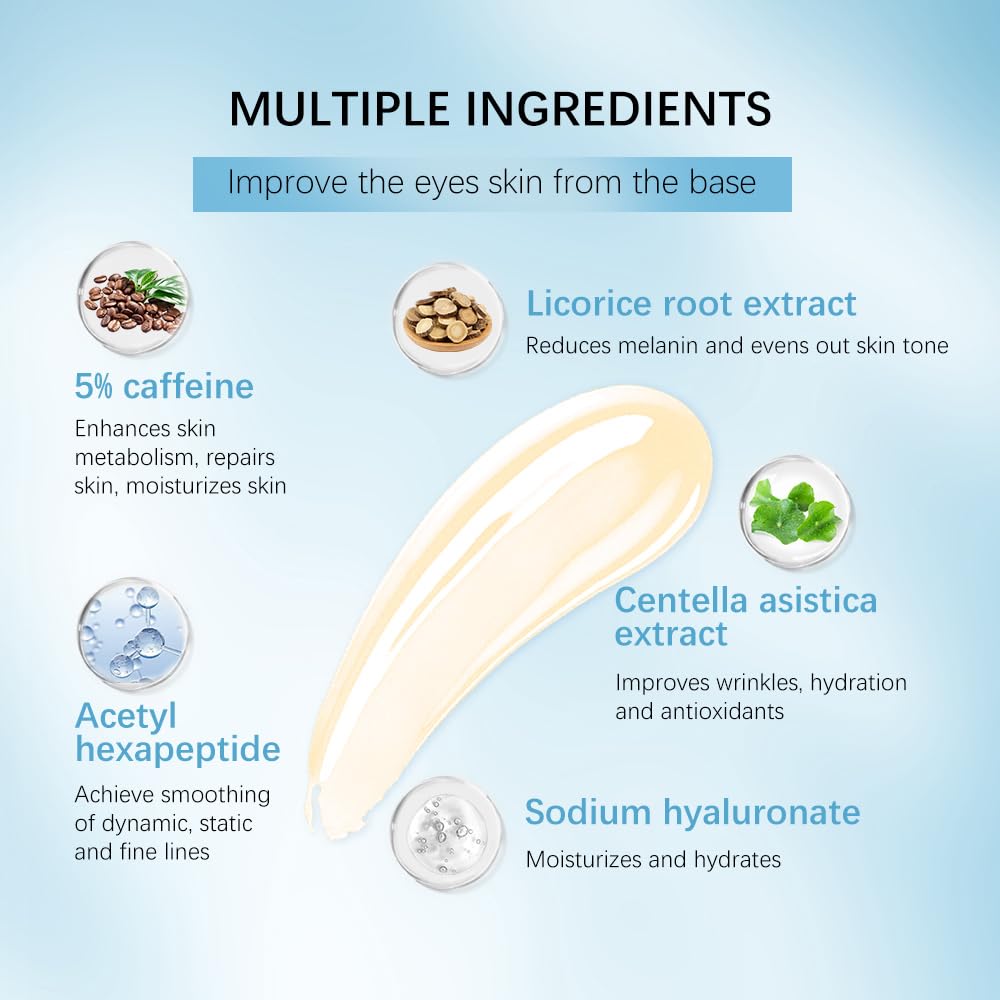 5% Caffeine Eye Cream, Eye Roller Serum with 360° Massage Ball, Dark Circles Under Eye Treatment Under Eye Cream, Eye Cream For Puffiness and Bags Under Eyes, Reduce Wrinkles, Bags under eyes.