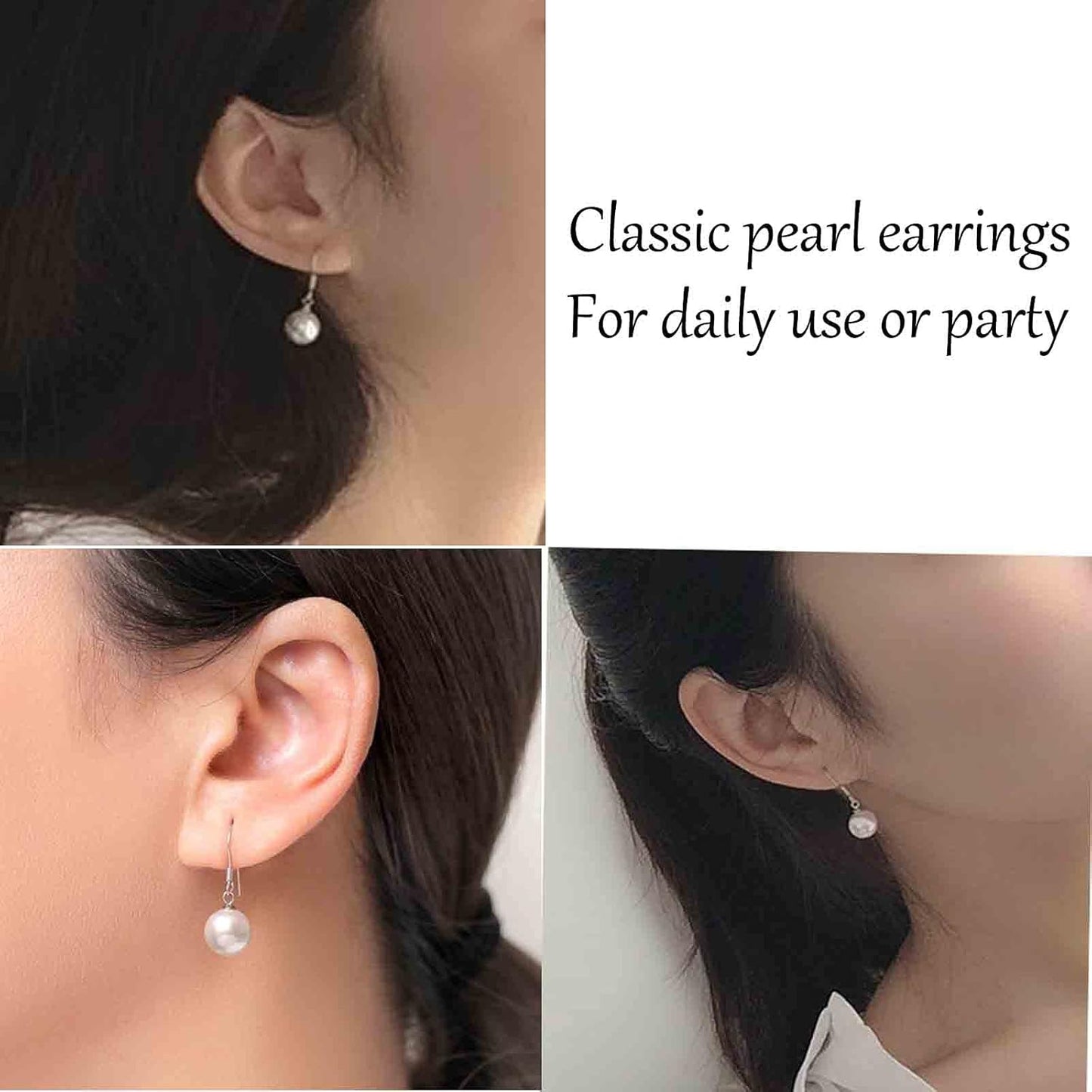 Boho Pearl Hook Earrings Freshwater Pearl Drop Earrings Silver Round Dangle Earrings Bridal Earrings Jewelry for Women and Girls Bridesmaid Gifts