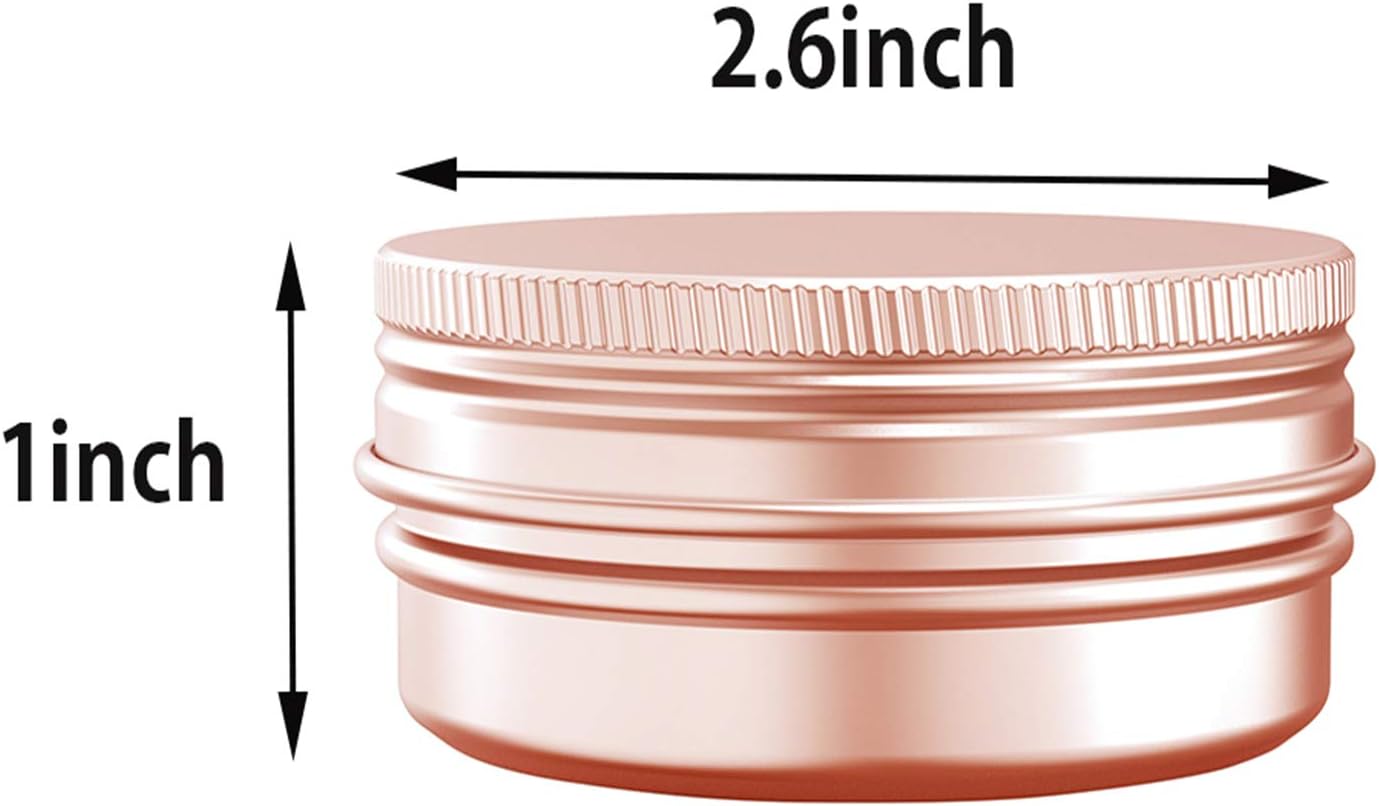 2 Ounce Aluminum Tin Jar with Screw Cap 60mL Tin Cans Refillable Containers for Cosmetic, Lip Balm, Cream, Lotion, Balms, Spices, Salve, Rose Gold 12 Pcs.