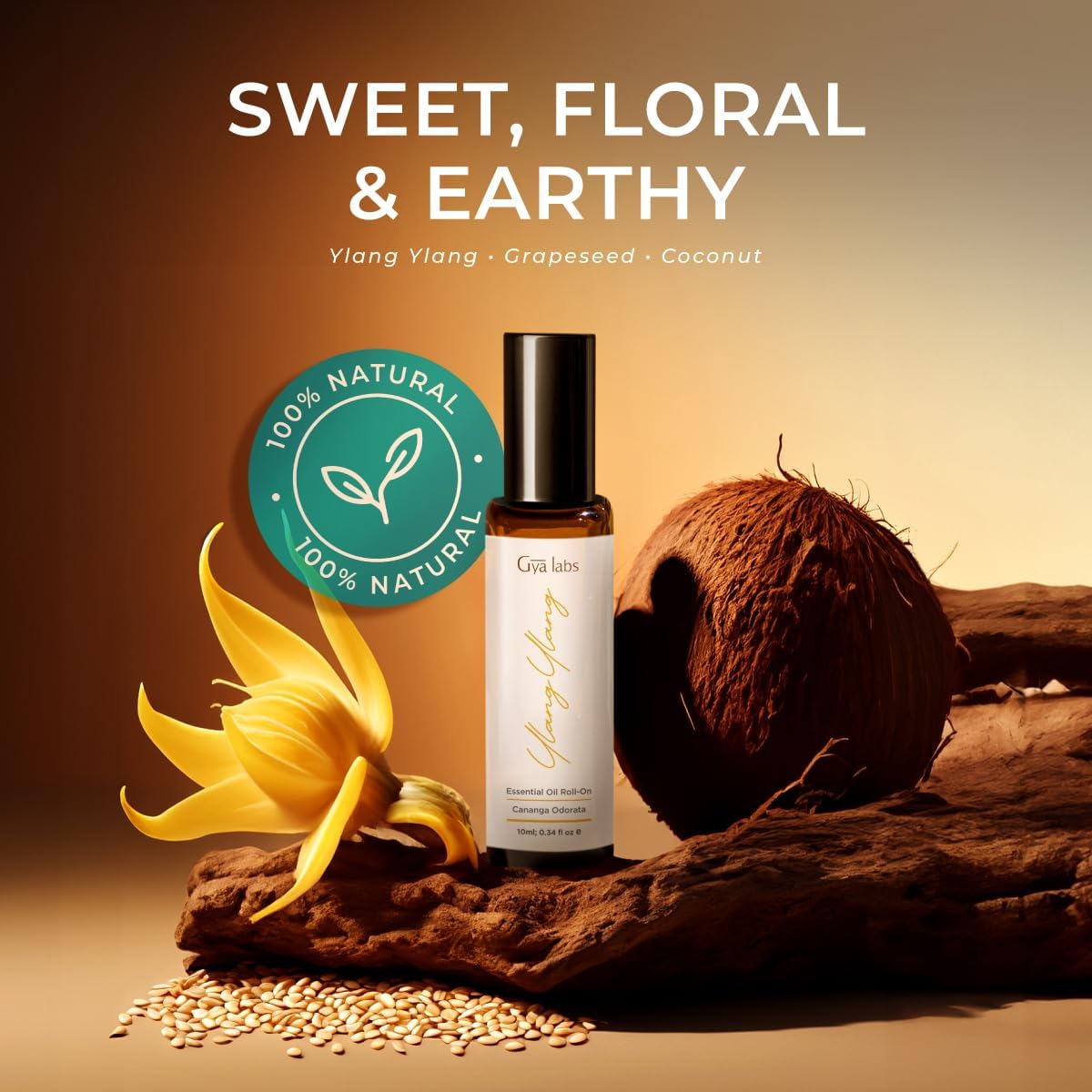 Gya Labs Ylang Ylang Essential Oil Roll on for Skin - 100% Pure Natural Ylang-Ylang Perfume Oil Roller, Exotic Long Lasting Floral Scent, Refined Aromatherapy, Travel Size (0.34 Fl Oz)