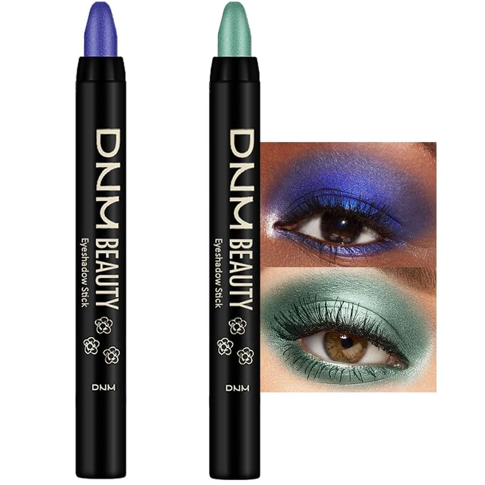 evpct 2Pcs Cream Eyeshadow Sticks Set for Eyes Waterproof, Blue Shimmer & Green Shimmer Matte Eye shadow Stick Pencil Pen Bulk sombras en crema para ojos 32+34