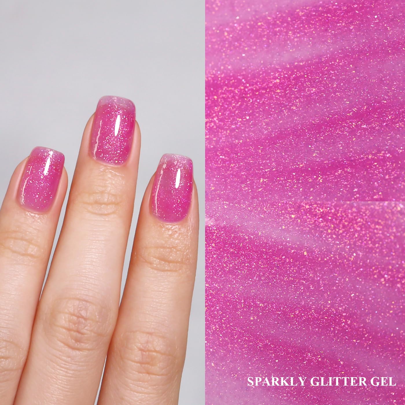 Imtiti Glitter Gel Nail Polish, Pink Iridescent Glitter Gel Polish Diamond Shimmer Sparkle Soak Off UV LED Nail Gel Polish spring summer Manicure 10ML