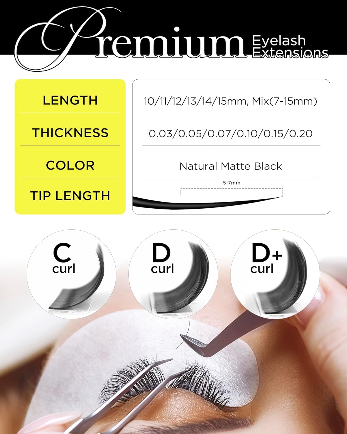 BEYELIAN Eyelash Extension 0.05 D Curl 14mm Easy Fan Lash Extensions Volume Lashes 100°/212°F High Temperature Resistant Classic Professional Use Natural Matte Black (0.05 D 14mm)
