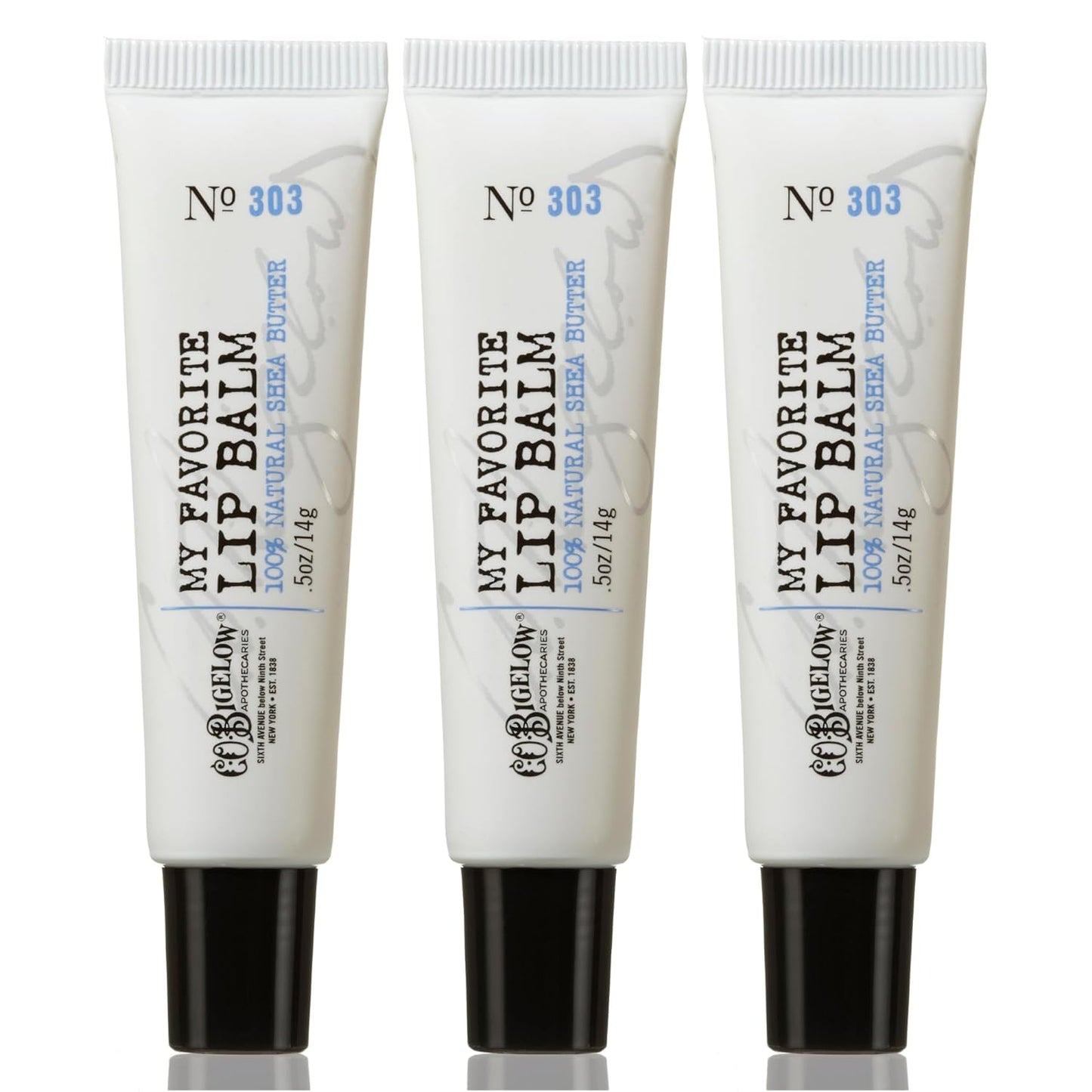 C.O. Bigelow My Favorite Lip Balm Tubes, Pack of 3 Bulk Lip Balm Tubes with Shea Butter & Jojoba Oil, 0.5 oz