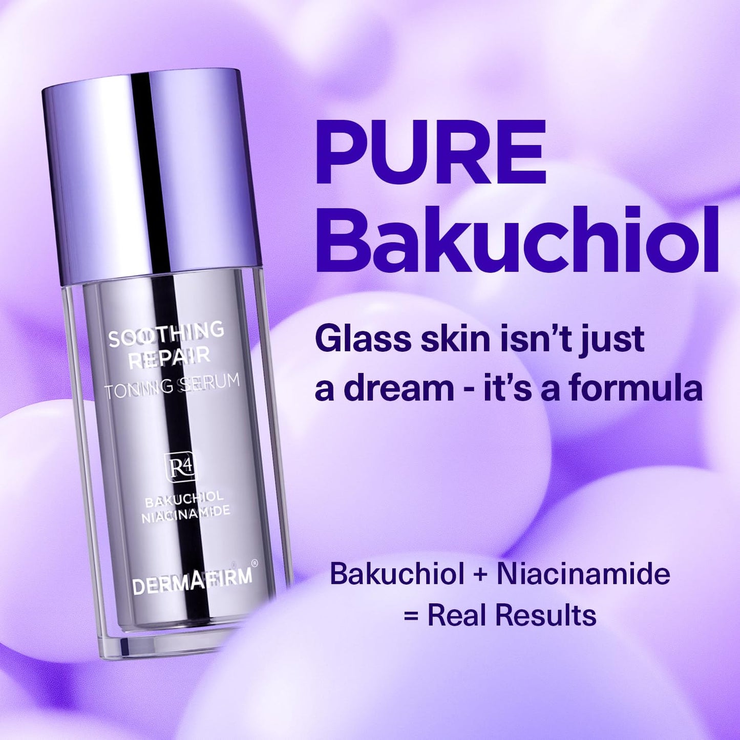 DERMAFIRM Bakuchiol Retinol Serum for Glass Skin with Niacinamide & Peptides | Daily Korean Skin Care for Sensitive Skin | Soothing Repair Toning Serum R4 for Glass Skin