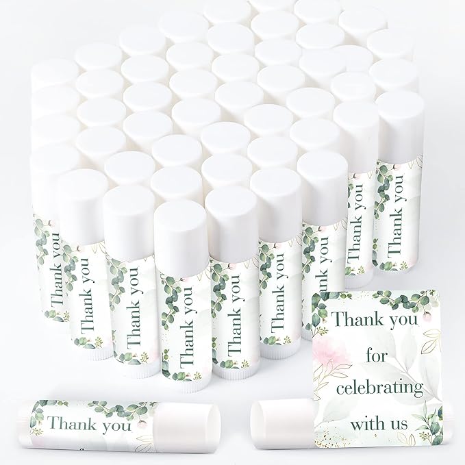 Demissle 40 Pcs Lip Balms with Jasmine Scent and Green Leaves - Moisturizing Gift for Wedding, Baby Shower, Gender Reveal Party