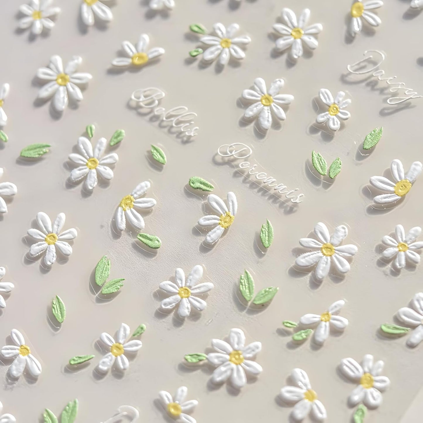 Flower Nail Art Stickers 5D Embossed Self Adhesive Spring Summer Nail Stickers for Nail Art Cute White Daisy Nail Decals Flower Nail Design Decoration Accessories for Women and Girls