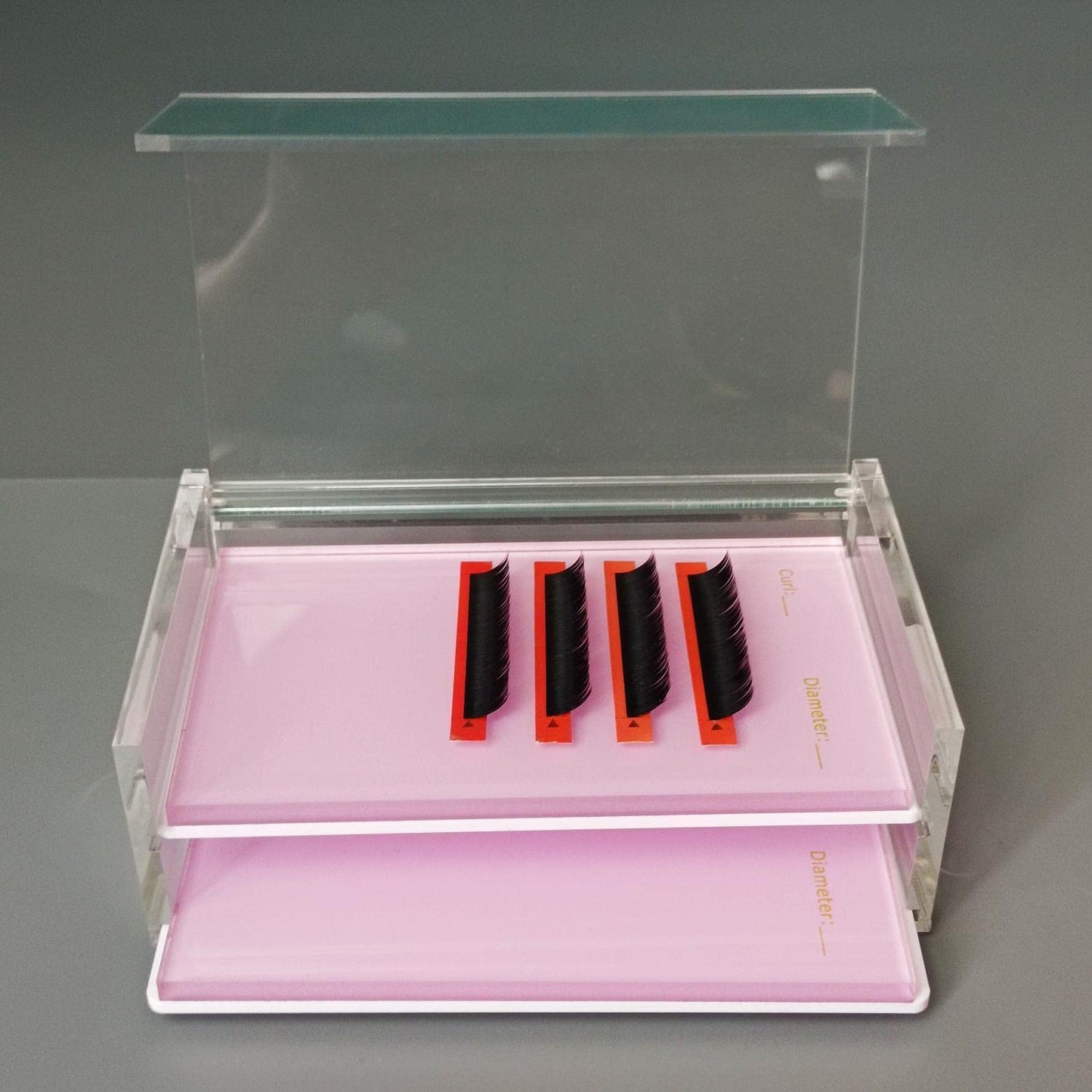 Two Layers Eyelash Grafting Pallet with Cover, Dust-proof Acrylic Lash Tile holder, Eyelash Extensions Storage Gasket Pads 2 Tiers for Beginners Beauty Artist Salon (Pink)