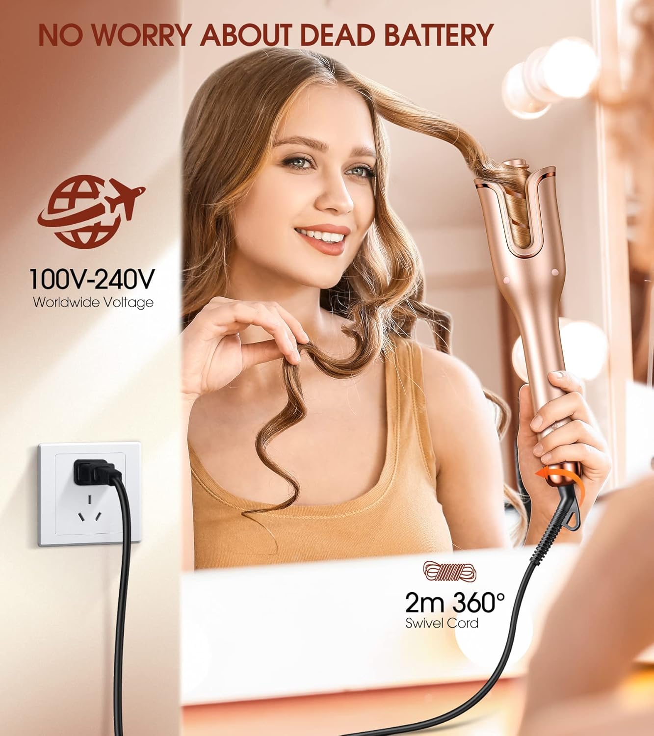 Automatic Curling Iron, Professional Automatic Hair Curler with 1" Curling Wand Large Slot & 4 Temperature & 3 Timer, Dual Voltage Anti-Tangle Rotating Curling Iron with Auto Shut-Off for Hair Styling