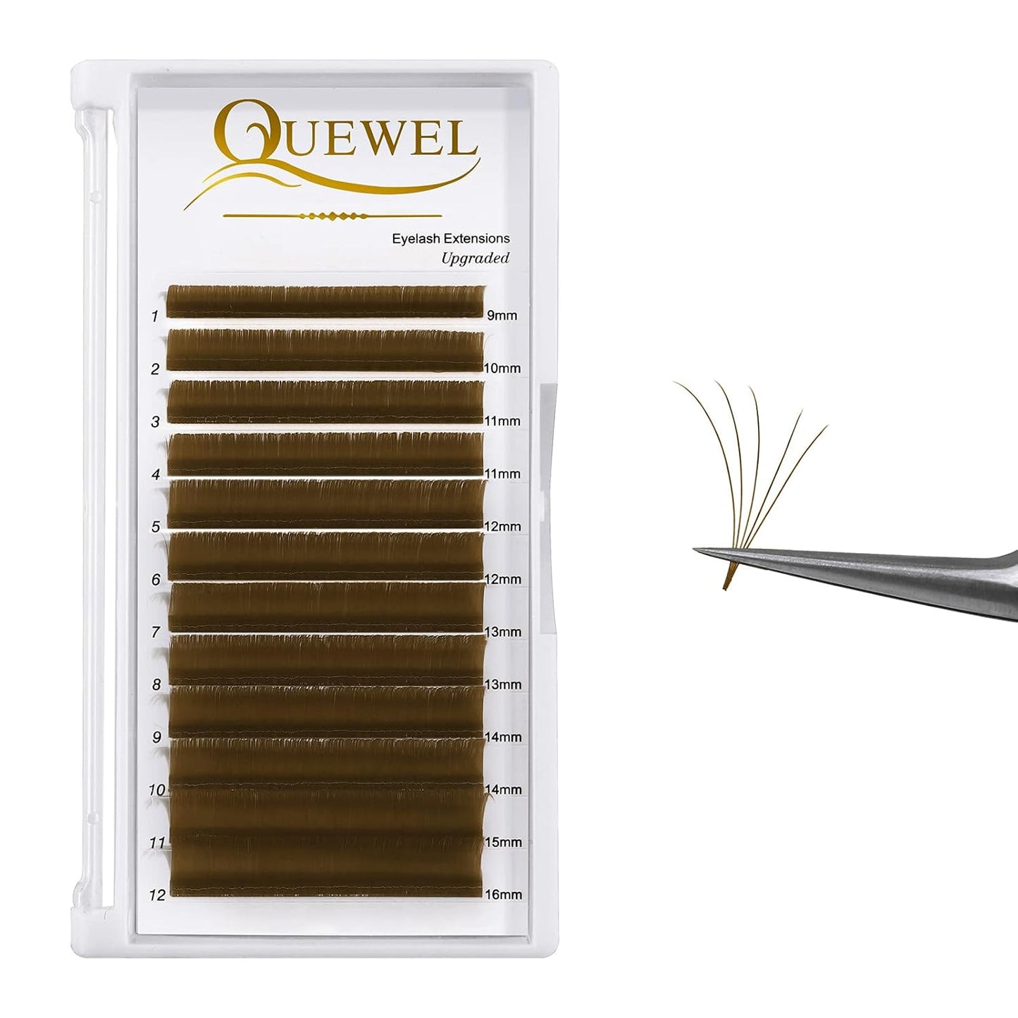 QUEWEL Easy Fan Volume Lashes .07 D Curl Brown 9-16mm Mixed Lash Tray Color Extensions Self Fanning 2D-10D Eyelash Extensions (Brown 0.07 D 9-16mm)