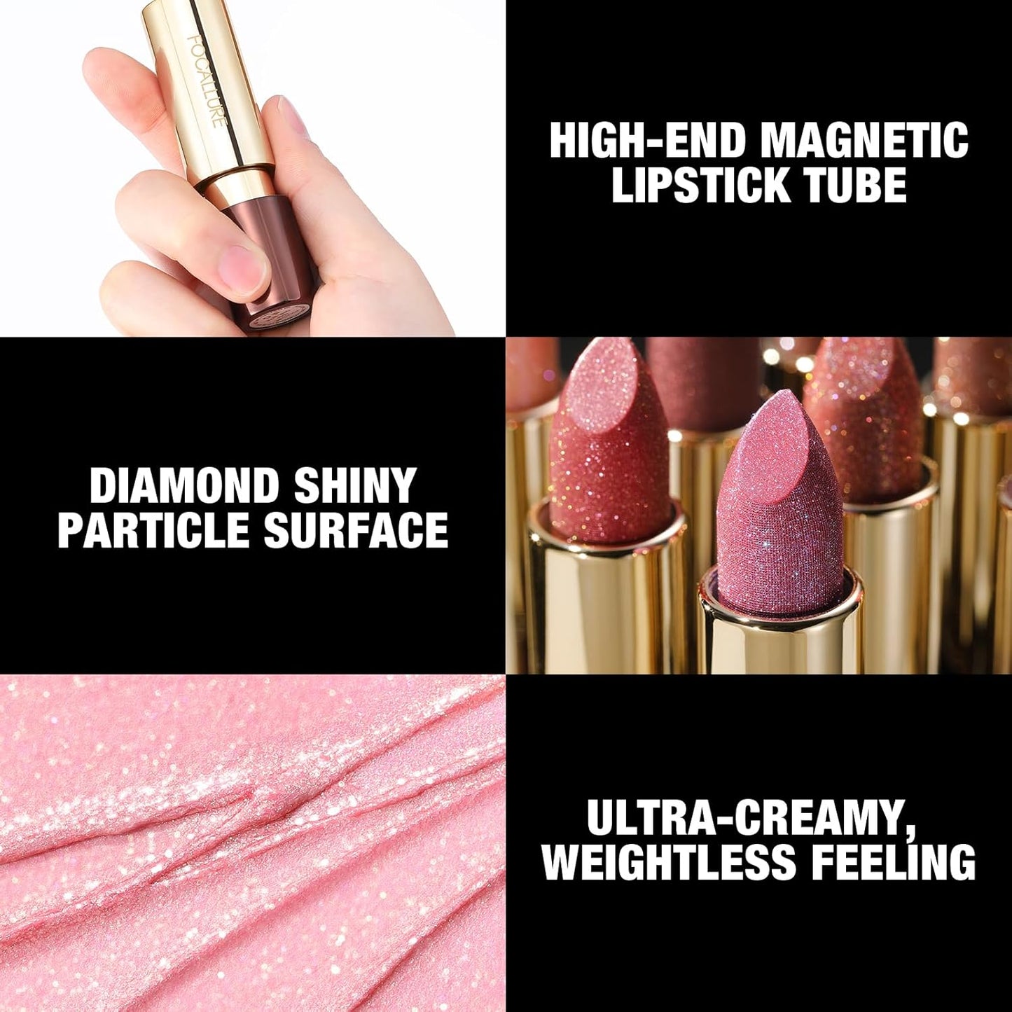 FOCALLURE Glisten Opal Shine Lipstick, High Impact Lip Color, Moisturizing Tinted Lip Balm, Lightweight & Hydrating Formula for Lip Care, KILLER QUEEN