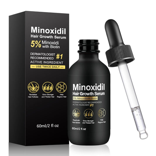 5% Minoxidil Hair Growth Serum, Topical Minoxidil for Men and Women, Hair Regrowth Treatment for Scalp Hair Loss and Thinning, With Biotin - 2.02 Fl oz