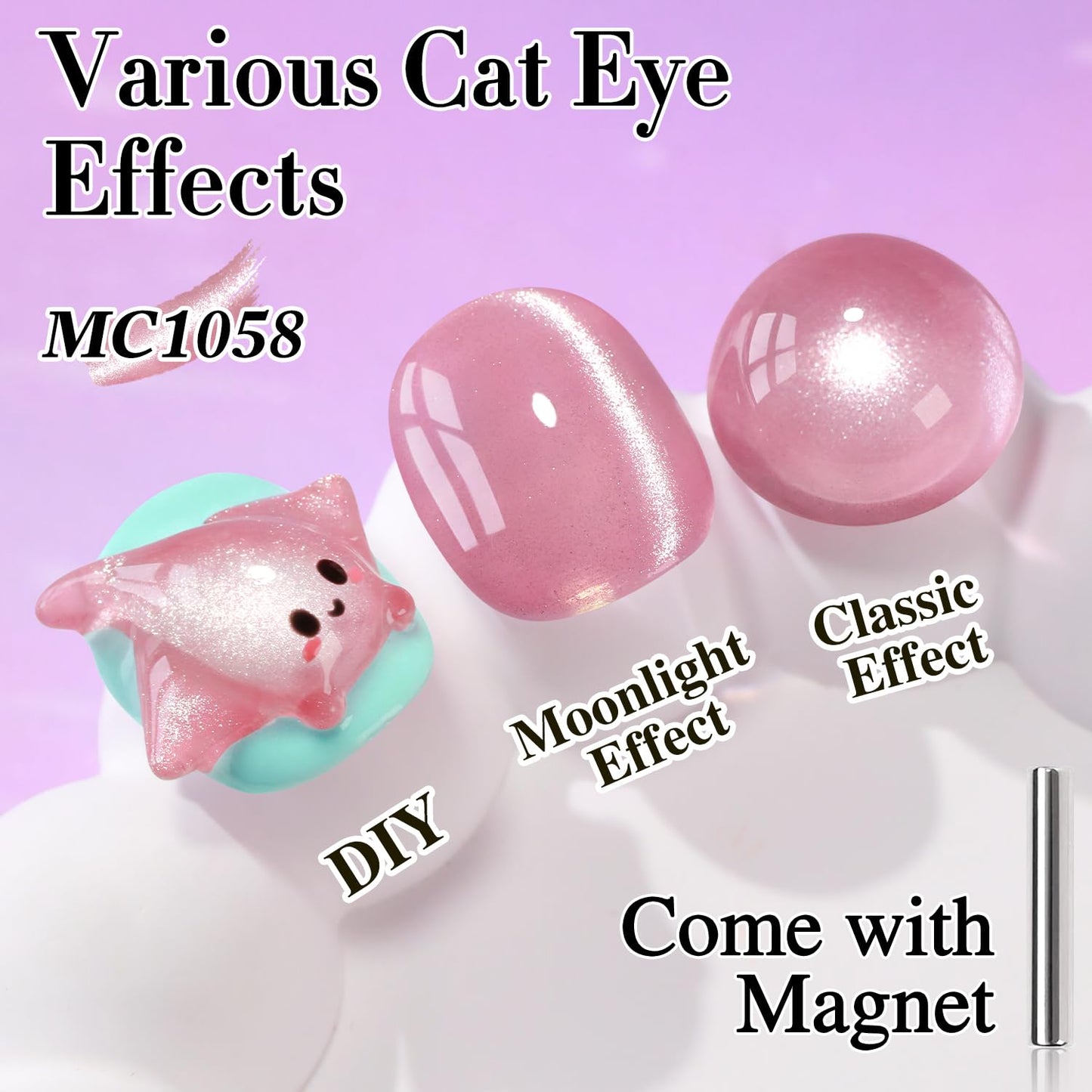 Double Rhythm 0.5 OZ Cat Eye Gel Polish with Magnet 15ML Holographic Glitter Shimmer Translucent Jelly Color Magnetic Polish Salon DIY at Home (MC1058)