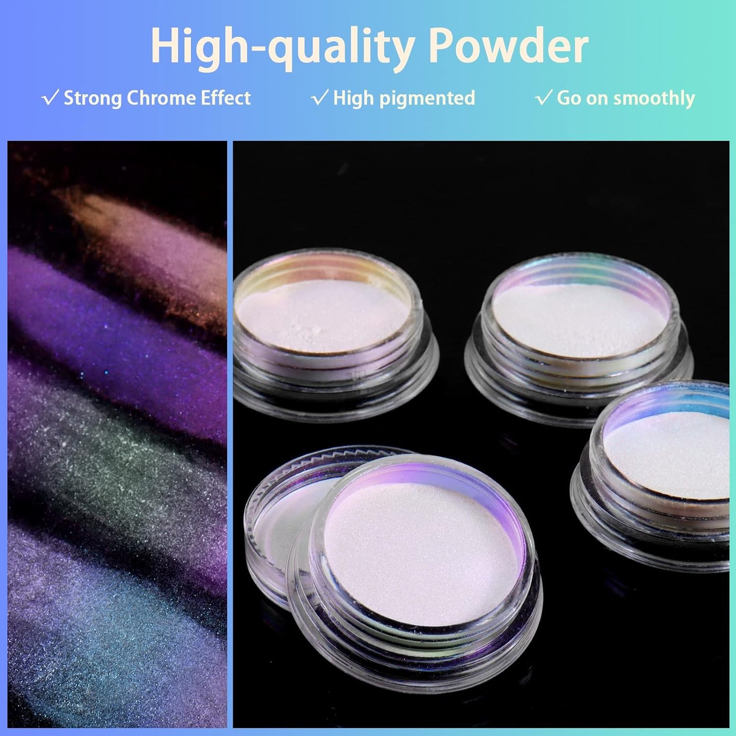 Allstarry White Chrome Nail Powder, 4 PCS Color-Shift Chameleon Chrome Effect Powder Neon Aurora Glitter Dust Iridescent Pearlescent Pearl Pigment for Nail Art Decoration, Gel Polish, Resin Craft