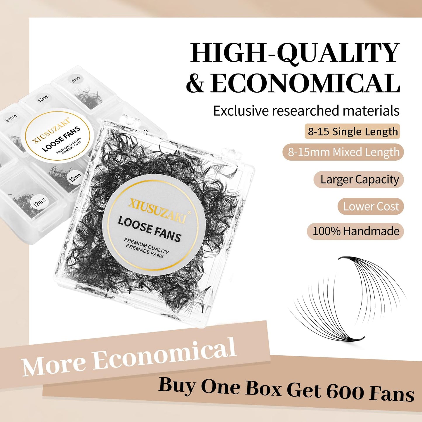 Premade Fans Eyelash Extensions 600 Fans 10D Premade Lash Fans Volume Lash Extensions 0.07 Thickness Eyelash Extension D Curl 13mm Fluffy Soft Handmade Loose Fan(600Fans-10D-0.07-D,13mm)