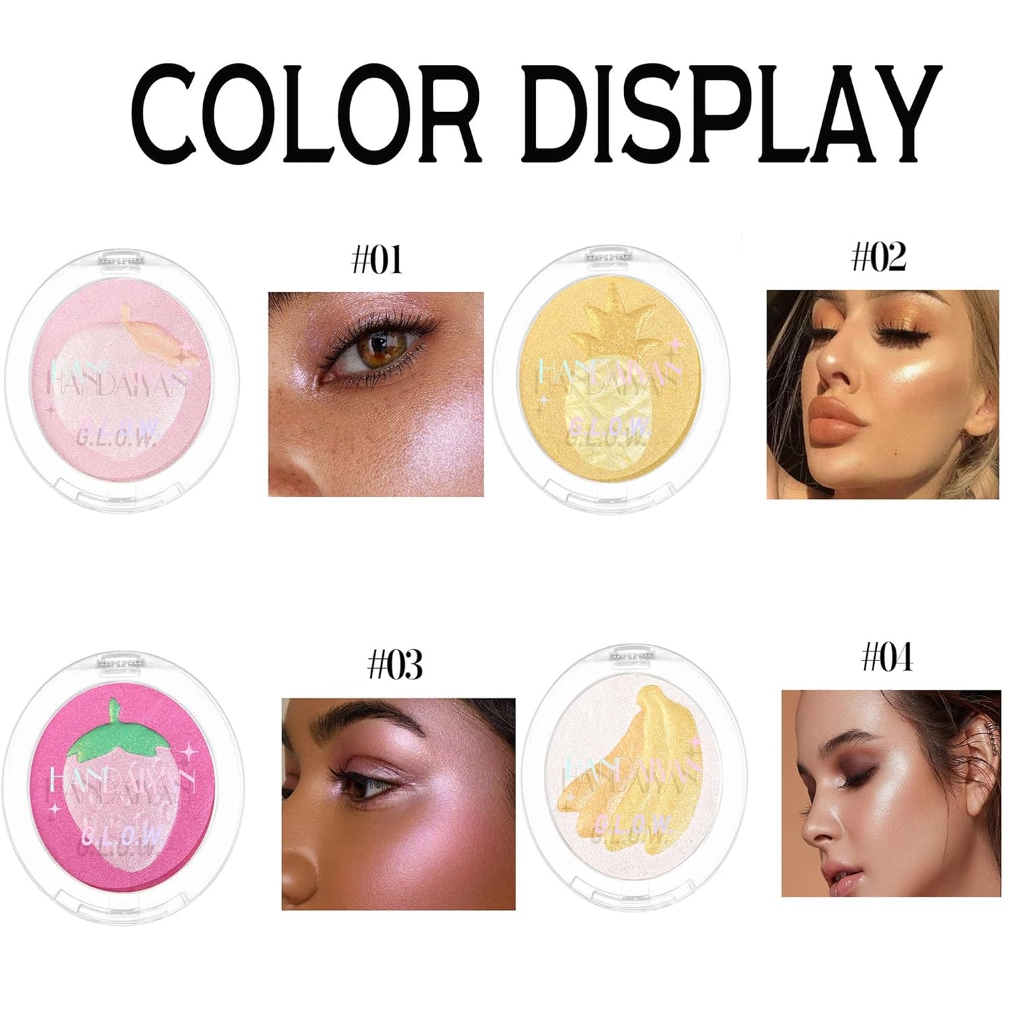 Face Highlighter Makeup Palette, Glossy Glitter Highlight Brightening Contouring Palette Natural Shiny Contour Makeup Illuminator Longlasting Lightweight, Blush&Highlighter (#03 Strawberry)