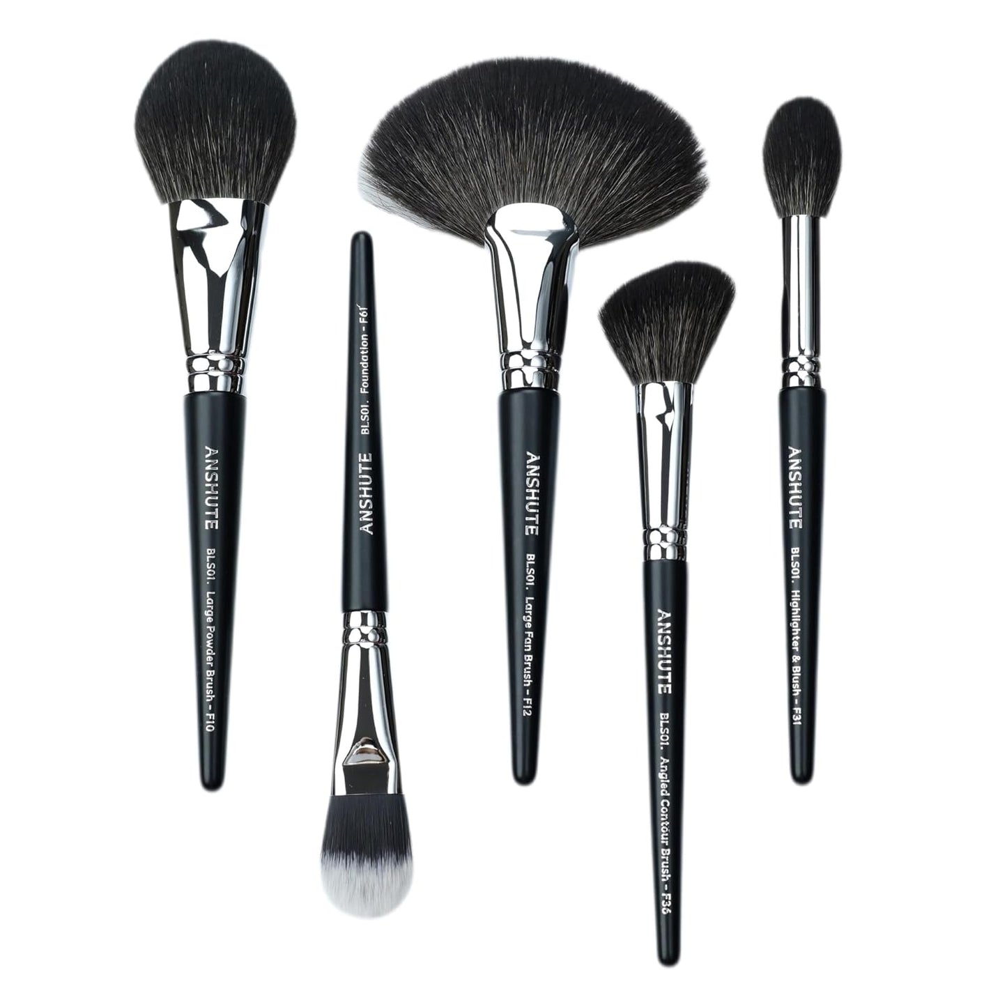 5-Piece Professional Natural Goat Hair Makeup Brush Set – Face Brushes for Powder, Blush, Contour, Highlighting & Foundation. Super Soft Bristles, Variety of Brushes. Labled Brush Handle