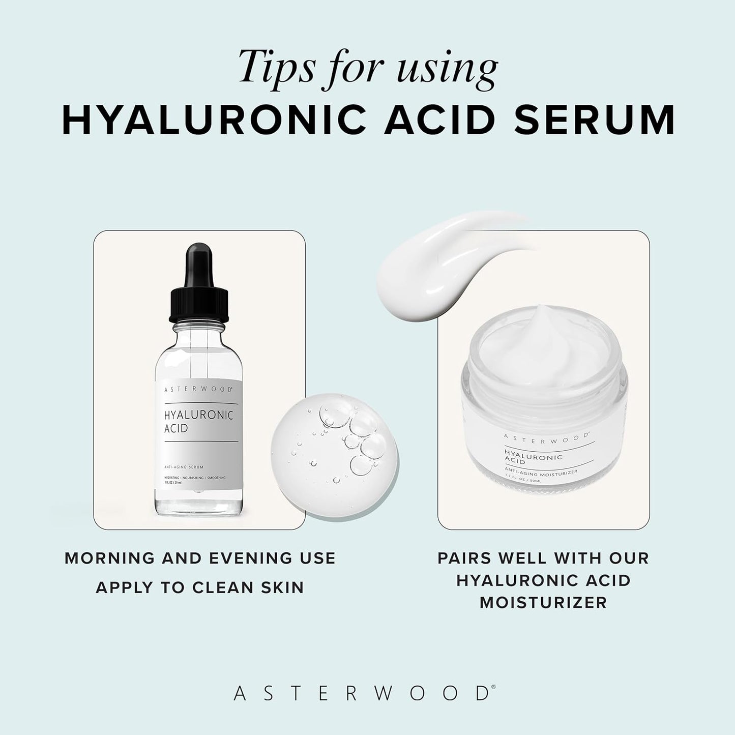 Asterwood Hyaluronic Acid Serum for Face - Plumping, Anti-Aging, Hydrating - Fragrance-Free - 1 Fl Oz