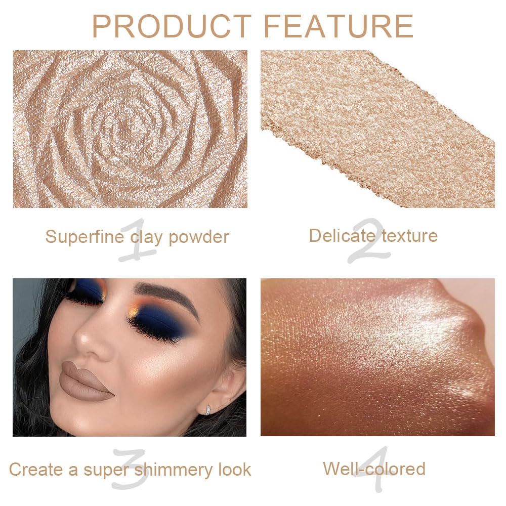evpct Champagne Gold Face Highlighter Makeup Shimmer Glitter Diamond Sparkly Highlighters Makeup Palette Powder for Face Body Cheek Skin iluminadores iluminador de jos maquillaje luminizers 03