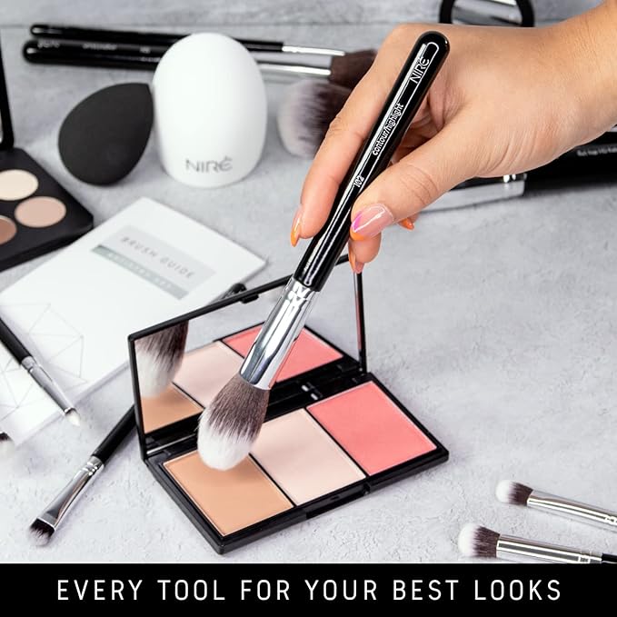 Niré Beauty 15piece Award Winning Professional Makeup Brush Set: Vegan Makeup Brushes with Case, Makeup Sponge, Brush Cleaner, Guide, Gift Box