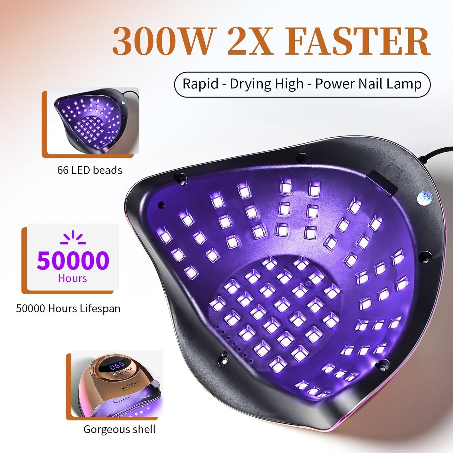 JEWHITENY Golden U V LED Light for Gel Nails:Nail Lamp with 4 Timers & Automatic Sensor Fast Curing Light for Gel Nail Polish Professional Manicure Tool