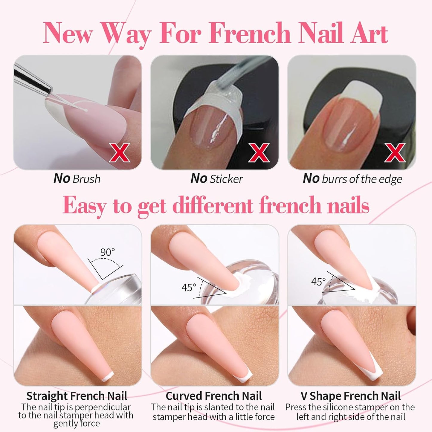 Born Pretty French Manicure Kit, Nail Stamper and 2Pcs Gel Nail Polish, Include Jelly Sheer Pink White Colors for French Tip, U V Light Cure
