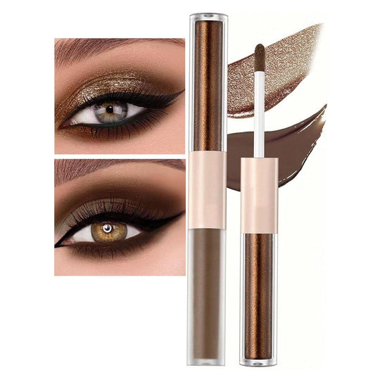 Dark Brown Liquid Eyeshadow Bronze Matte Metallic Double Ended Glitter Eyeshadow Sticks For Eyes Pencil Primer Base Quick Drying Waterproof Long Lasting Highlight Stick Shadow Pen Eye Makeup(#5)