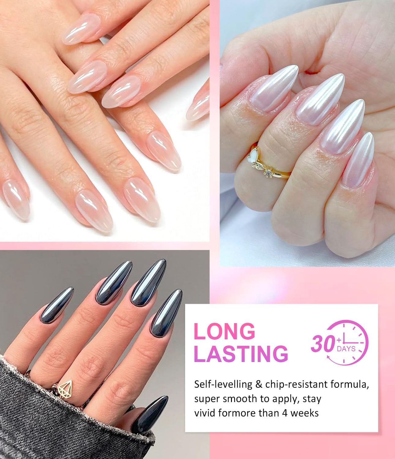 Chrome Powder for Nails: 6pcs Metallic Effect Chrome Powder Aurora Mermaid Iridescent Holographic Nail Powder Pigment Glitter Nail Powder Nailr Art Decoration