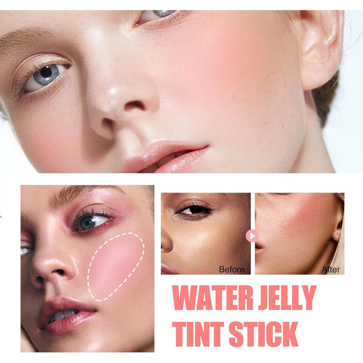Milk Water Jelly Tint, Sheer Lip & Cheek Stain, Milk Jelly Blush Stick, Buildable Watercolor Finish, 1,000+ Swipes Per Stick. (Coral)