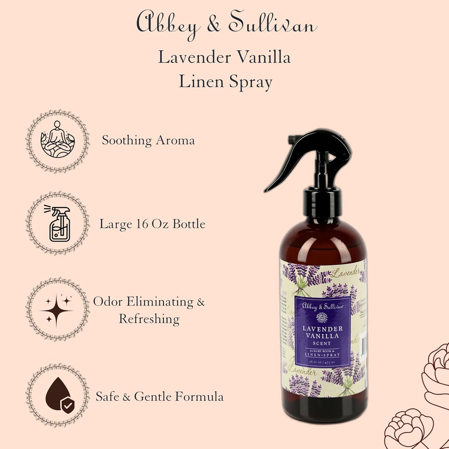 Abbey & Sullivan Linen Spray, Lavender Vanilla, 16 oz.