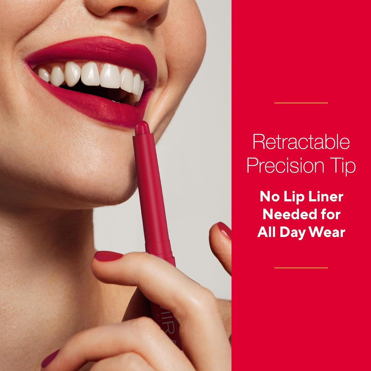 Mirabella - Velvet Matte Lip Crayon, Retractable Highly-Pigmented 2-in-1 Makeup, Long-Lasting Hydrating Lipstick Crayon + Lip Liner, Moisturizing Cream-to-Matte Lipcare Formula, Gameday Red