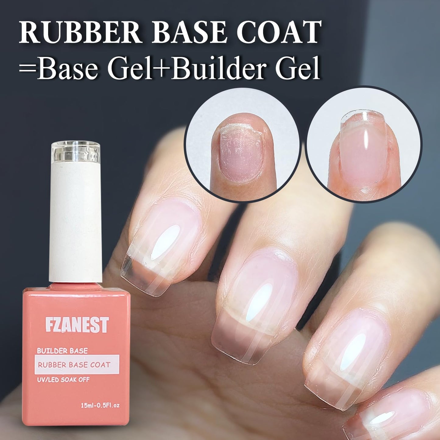 FZANEST Rubber Base Gel For Nails Builder Nail Sheer Jelly Cream White Color Elastic Rubber Base Coat for Nail Strengthener Extension