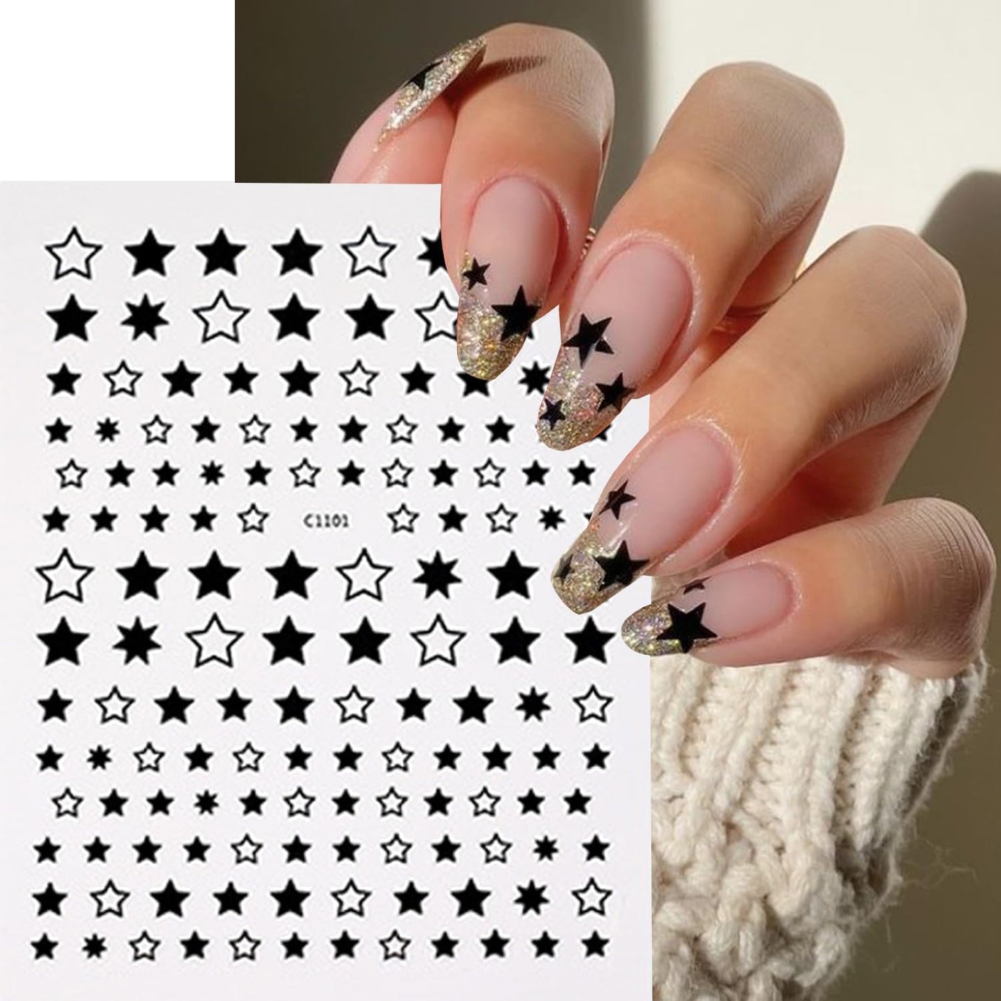 12 Sheets Stars Nails Stickers 3D Self Adhesive Nail Decals Stars Nail Design Shiny Starlight DIY Transfer Decal Colorful Star Nail Tip Sticker Pentagram Glitter Manicure Decoration