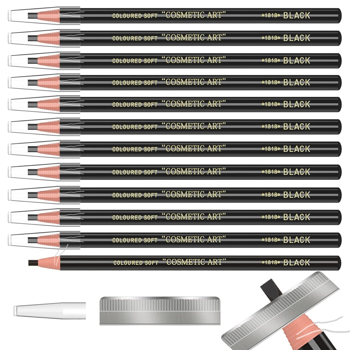 12 Piece Black Colour Waterproof Eyebrows Pencil Tattoo Makeup And Microblading Supplies Kit-Permanent Eye Brow Liners In Waterproof Eyebrow Pencils Peel - Brow Pencil Set For Marking(12 Pcs)