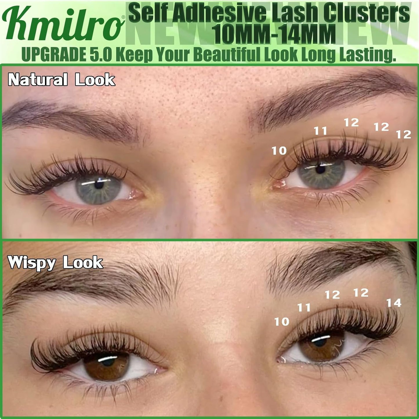 Self Adhesive Eyelashes 10-14mm Natural Self Adhesive Lash Clusters Wispy Press on Lashes No Glue Needed 120Pcs Pre Glued Lashes Clusters Reusable DIY Eyelash Extensions Kit with Tweezers, by Kmilro