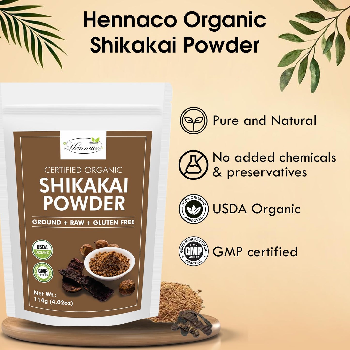 hennaco Organic Shikakai Powder| Acacia concinna Powder| Natural Hair Cleansing & Conditioning| Organic Hair Wash Powder| Shikakai Powder for Hair| 114 Grams (4 OZ)