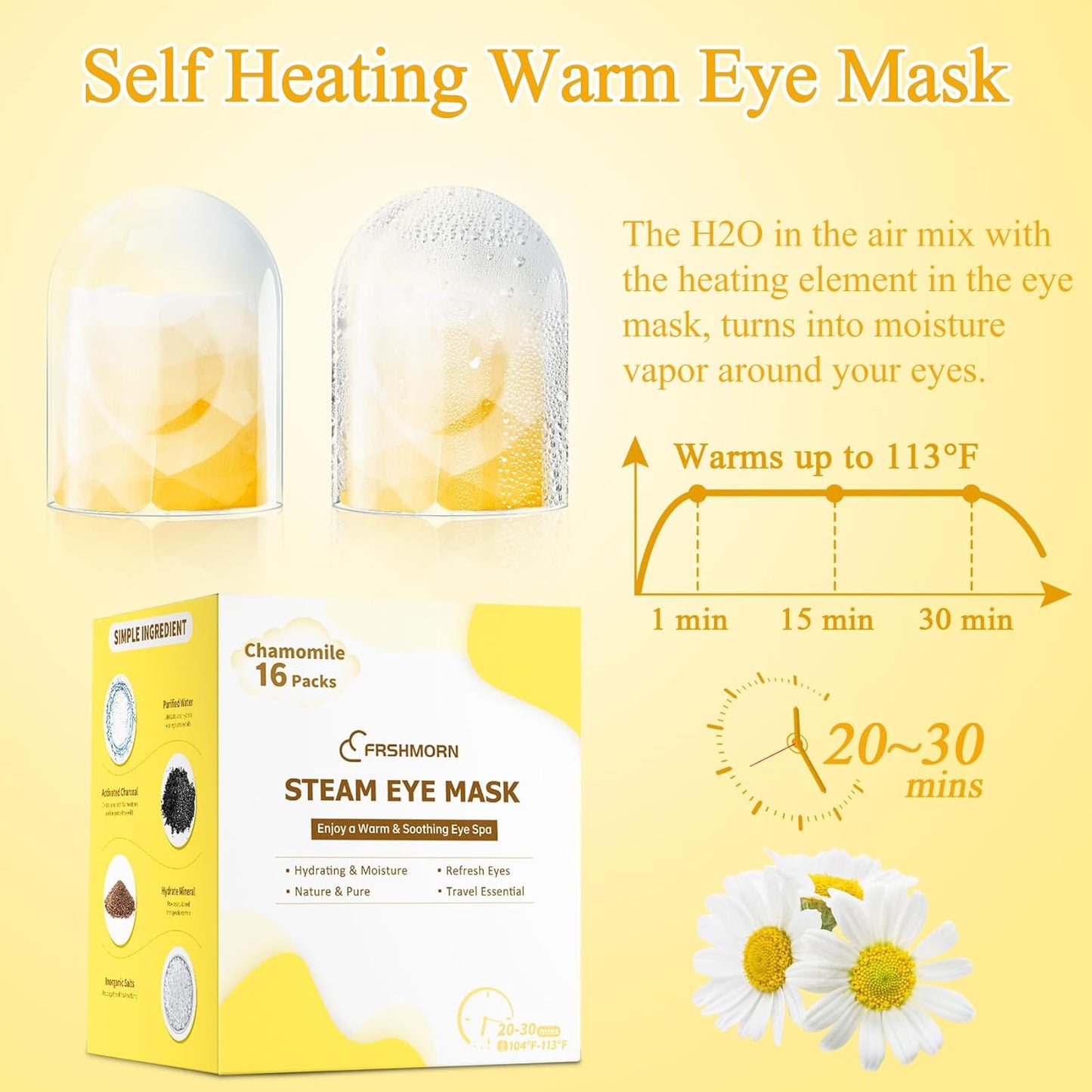 Steam Eye Mask, Heated Eye Mask for Sleeping, Warm Compress for Eyes, Self Heating Disposal Eye Mask Comfortable Sleep Mask for Home, Office, Spa, Travel Essentials (16Packs Chamomile)