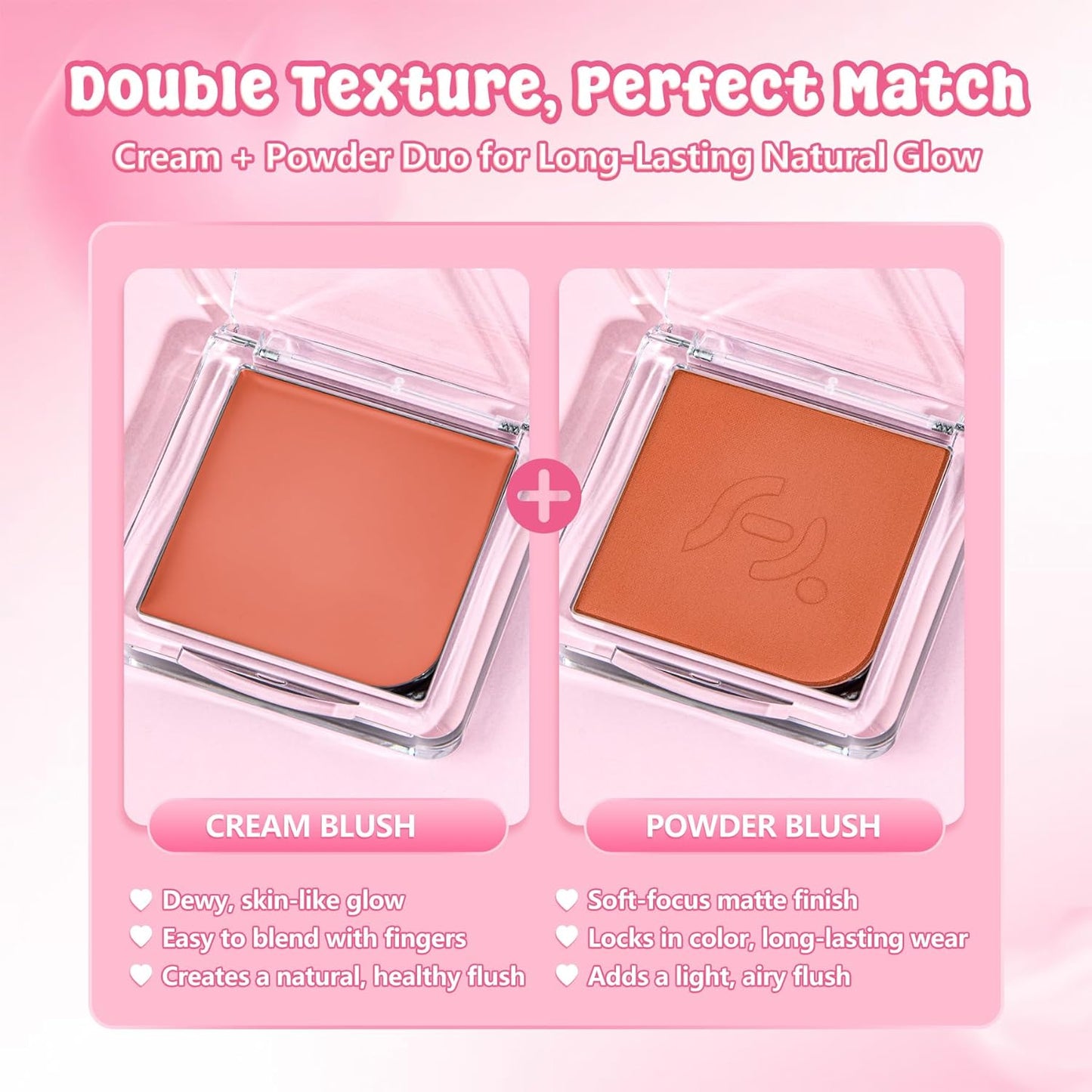 Blush Palette Duo – Cream & Powder Blush Set in Orange Brown, Long-Wearing & Moisturizing, Easy to Blend, Radiant Coverage for Cheeks, Eyes & Lips, Magnetic Palette Compatible (2Pack,Pumpkin Spice)