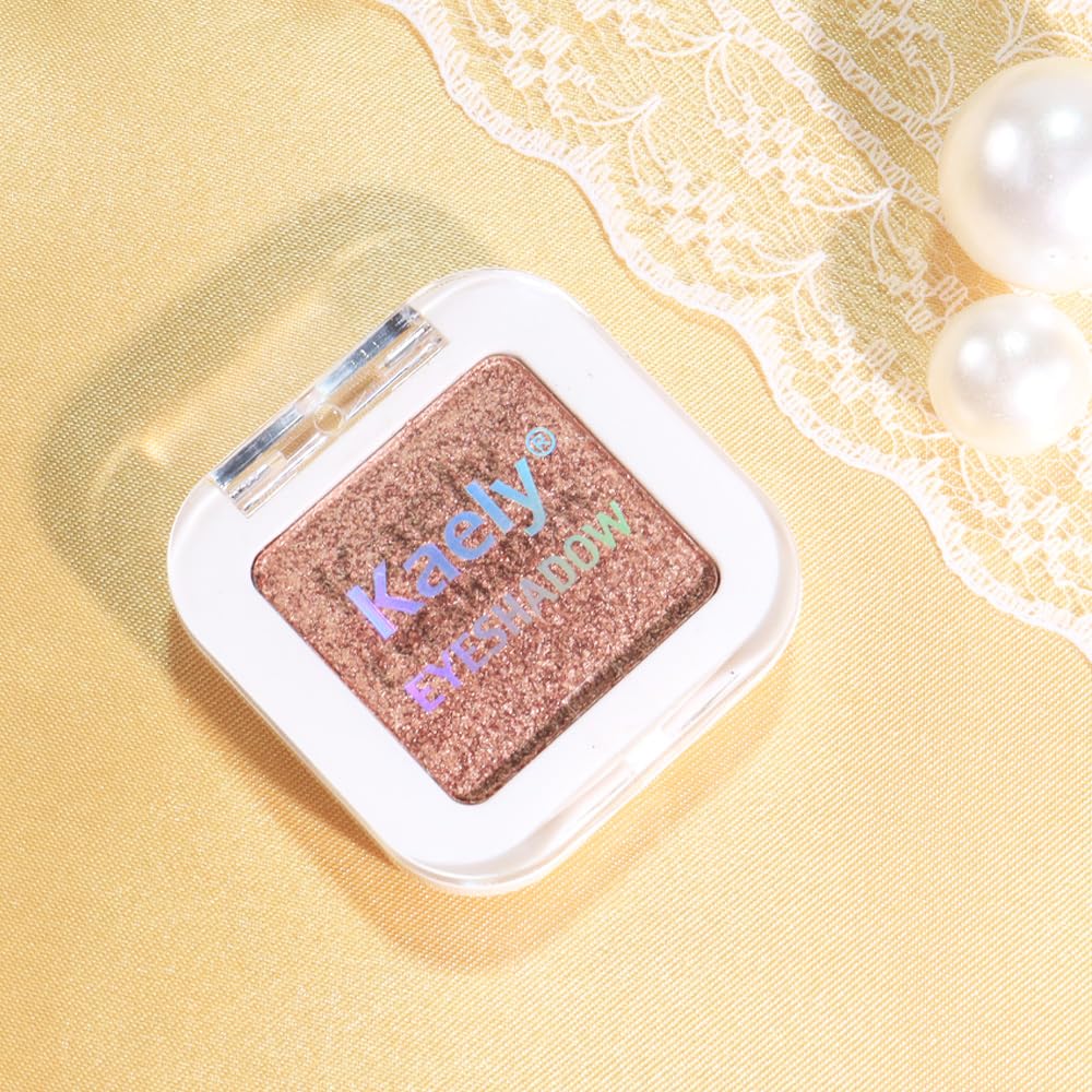 Kaely Pressed Single Eyeshadow Makeup, Amber Rush Shimmer Highly Pigmented Monochrome Eye Shadow Palette, Waterproof Neutral Powder Mini Eyeshadow, sombras para ojos, Lightweight Blendable, 21