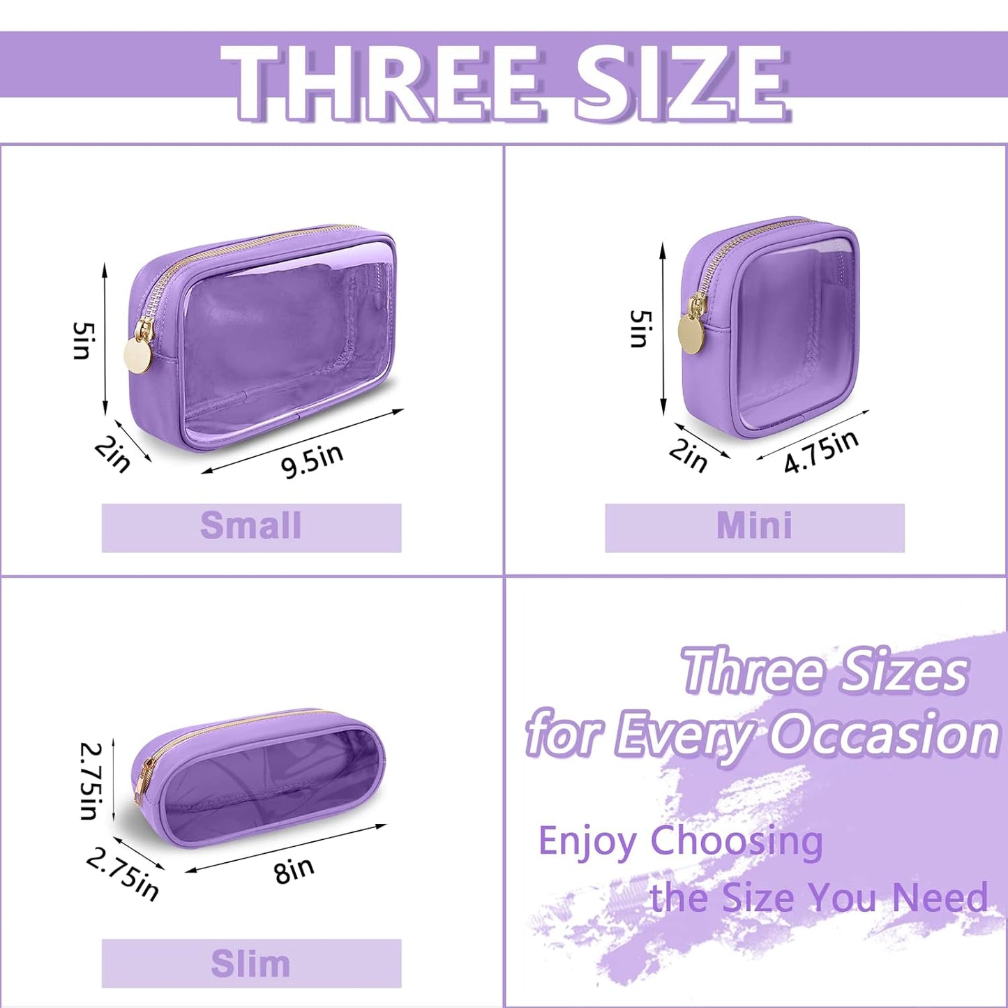 Clear Mini Makeup Bag for Purse, Small Nylon&PVC Cosmetic Travel Bag TSA Approved Toiletry Bag with Zipper, Preppy Transparent Makeup Travel Bag Coin Purse for Women Men Girls(Mini-Purple)