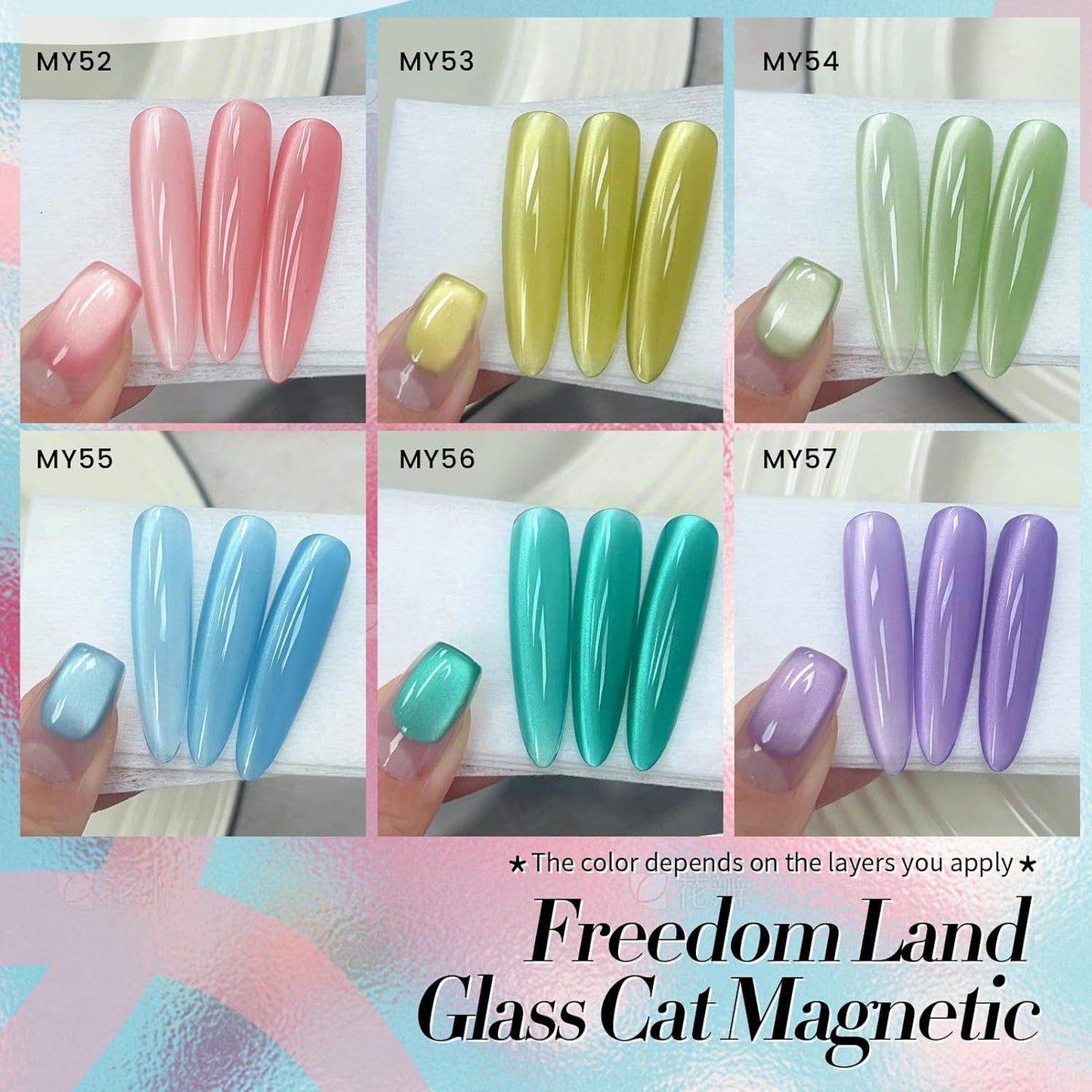 Born Pretty Magnetic Gel Nail Polish Pastel Water Light Cat Magnetic Eye Gel Jelly Glass Crystal Nail Polish Glitter Shimmer Auroras Magnetic Gel Nail Art Manicure Kit 6PCS