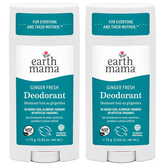Earth Mama Ginger Fresh Deodorant | Safe for Sensitive Skin, Pregnancy and Breastfeeding, Contains Organic Ginger and Lime, No Baking Soda or Aluminum, 2.65-Ounce (2-Pack)