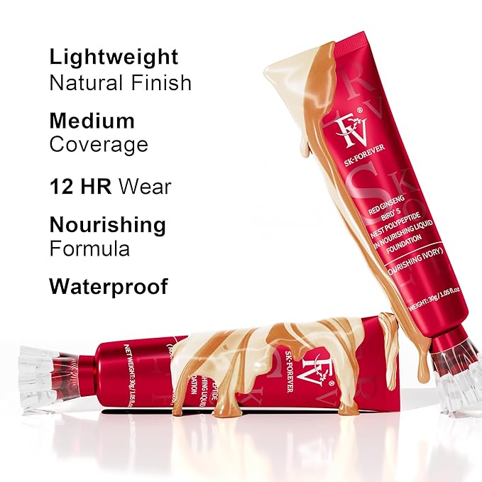 FV 2 Pack Hydrating Liquid Foundation Makeup, Waterproof & Lightweight, Natural Finish with Medium Coverage, Ideal for Dry and Normal Skin (Nourishing Ivory)