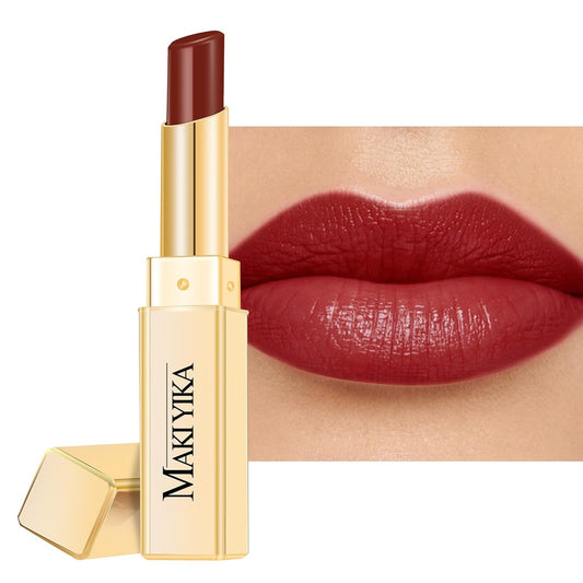MAKI YIKA Moisture Dark Red Lipstick for Women Hydrate Lip Balm for Dry Cracked Lips Weightless Glossy Lip Color Juicy Finish,MA052 Dark Time