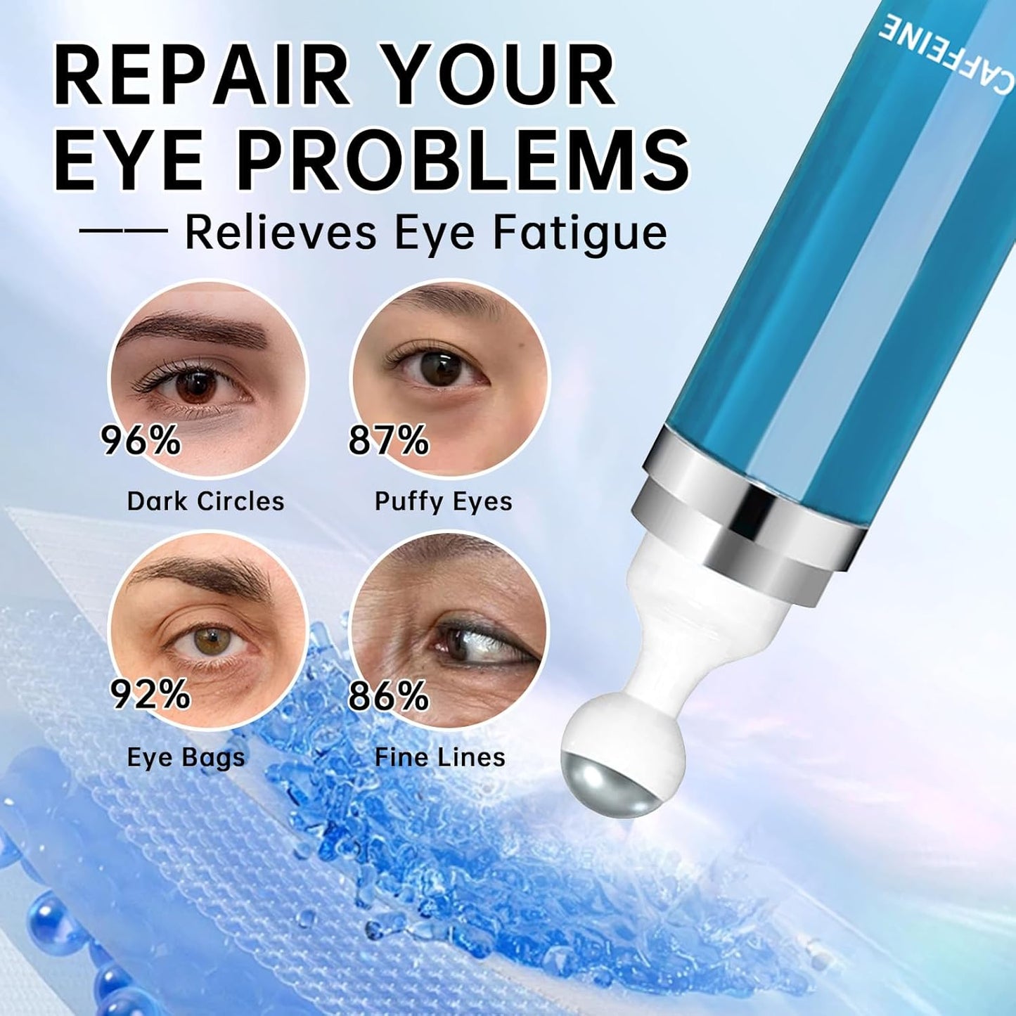 5% Caffeine Eye Cream Anti Aging, Eye Cream For Puffiness & Bags Under Eyes, 1 PCS Caffeine Eye Serum With Under Eye Roller For Wrinkles, Fine Lines & Dark Circles, Natural Eye Daily Care