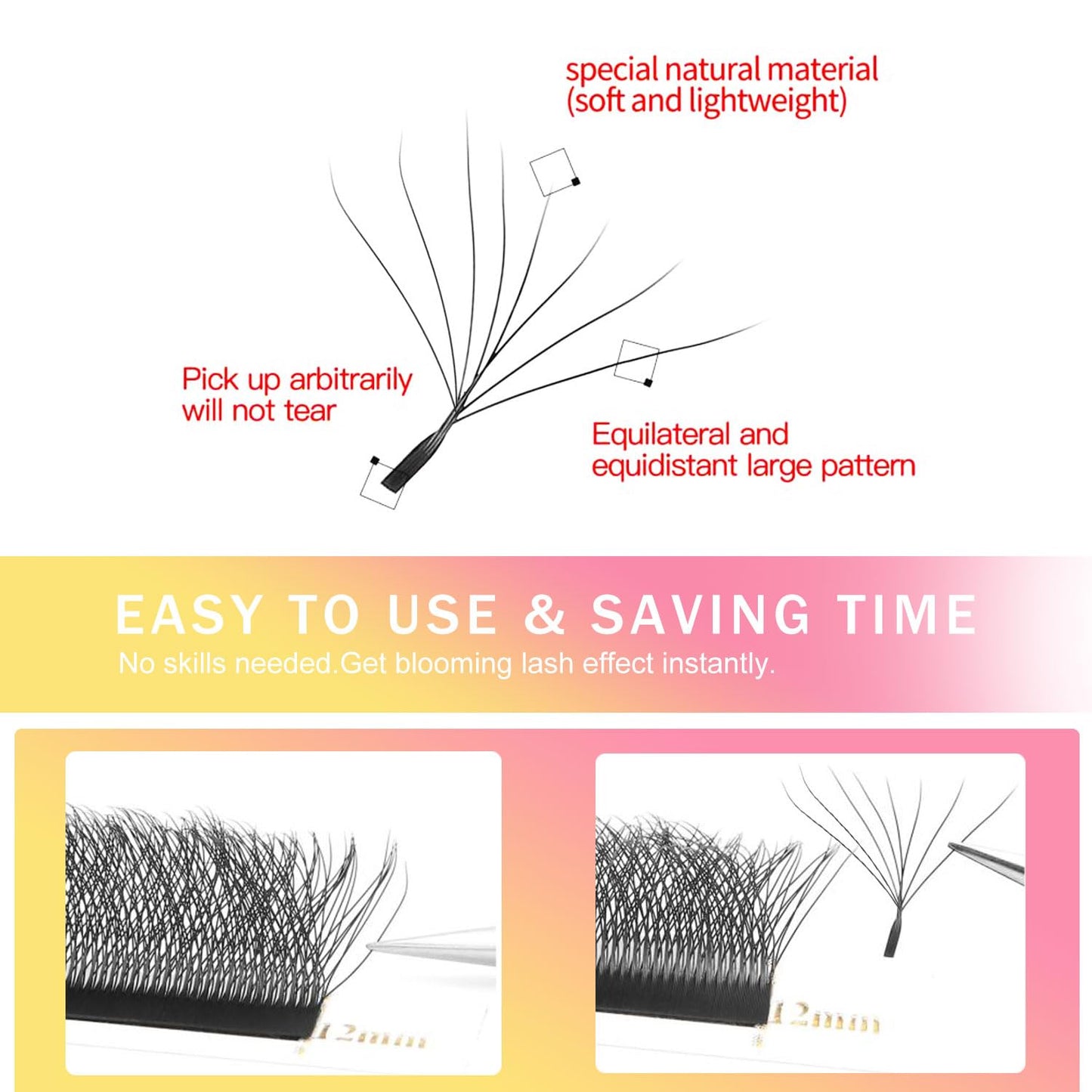 W Lash Extensions Supplies 8D Eyelash Extensions W Shape 0.07mm Thickness D Curl 15mm Premade Fans Easy Fan Lashes Volume Matte Black 12 Rows Crisscross Eye Lashes(W-8D-0.07-D,15mm)