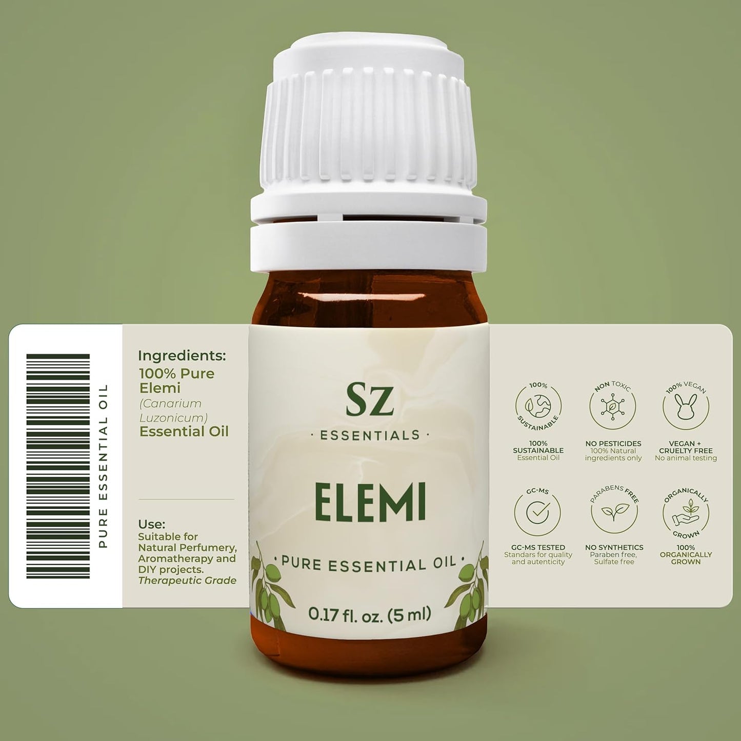 Elemi Essential Oil (Canarium Luzonicum) - 100% Pure and Undiluted - Fresh, Citrusy & Spicy Scent with Subtle Balsamic and Peppery Undertones - Therapeutic Grade & Vegan -0.17 oz (5ml)