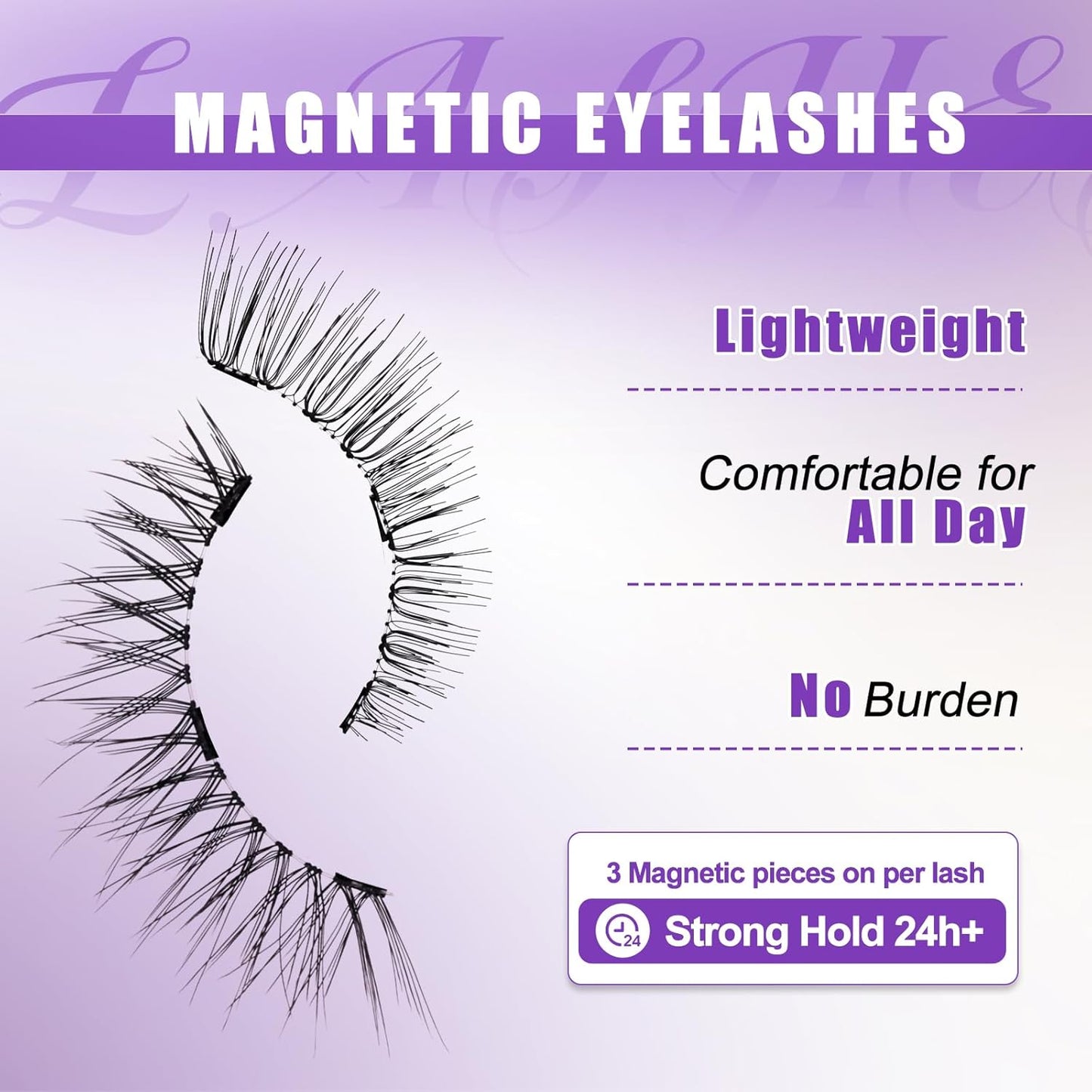4-Pairs Magnetic Eyelashes Kit with Applicator: Natural Reusable Soft Waterproof False Lash, No Glue Needed, Wendy Lashes, K8+604